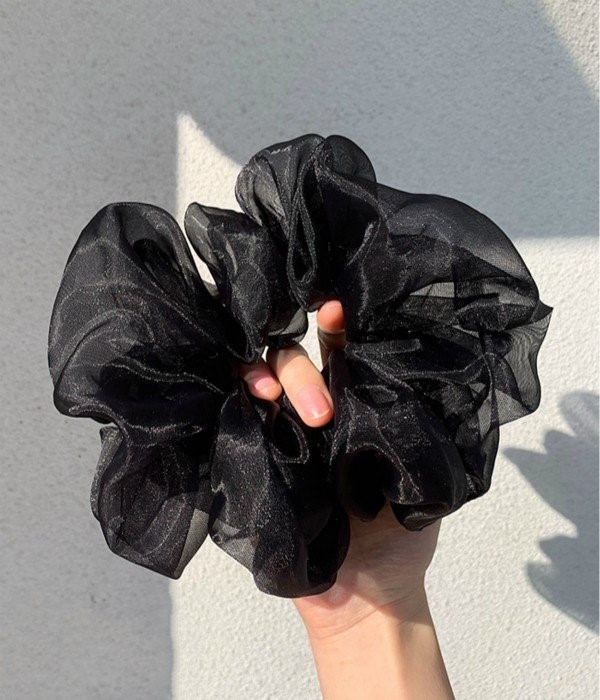 French Style Black Organza Scrunchies